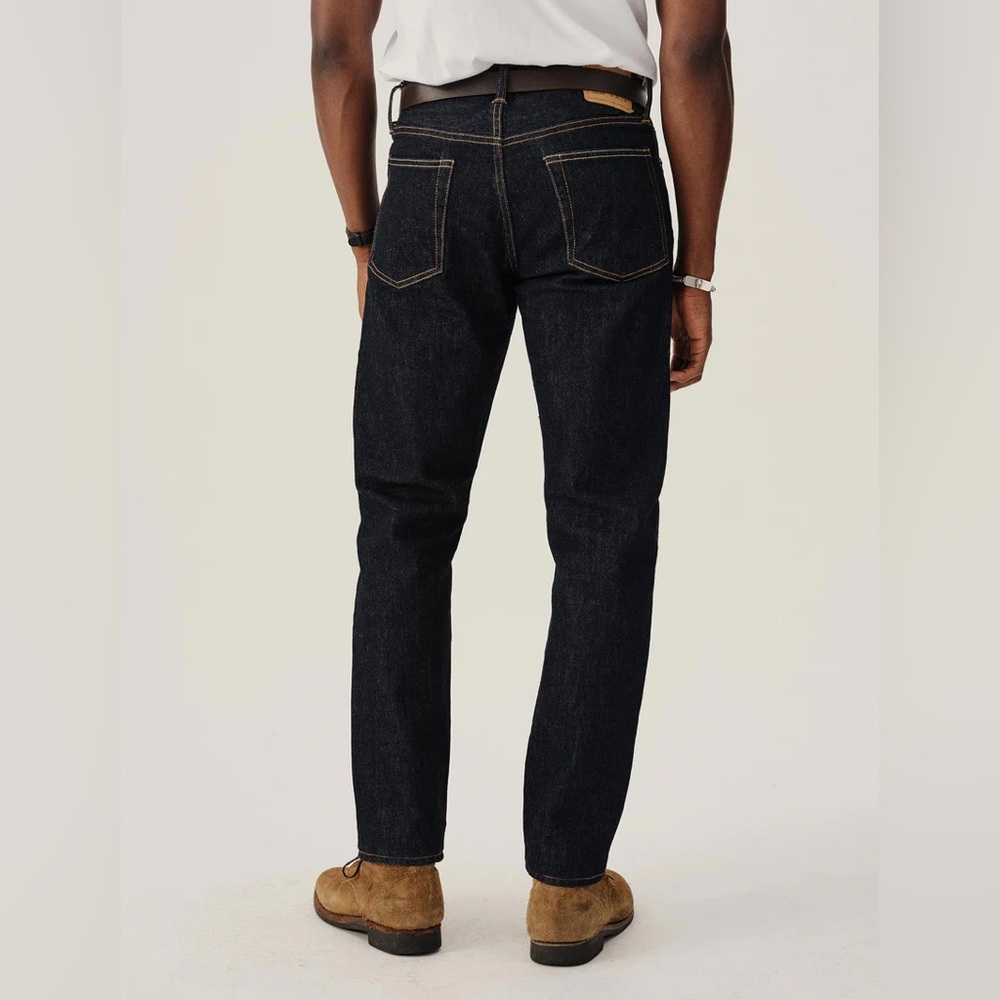 Buck Mason Japanese Denim Maverick Slim Jeans 33X34 Dark Wash Button Fly Stretch - Picture 2 of 6